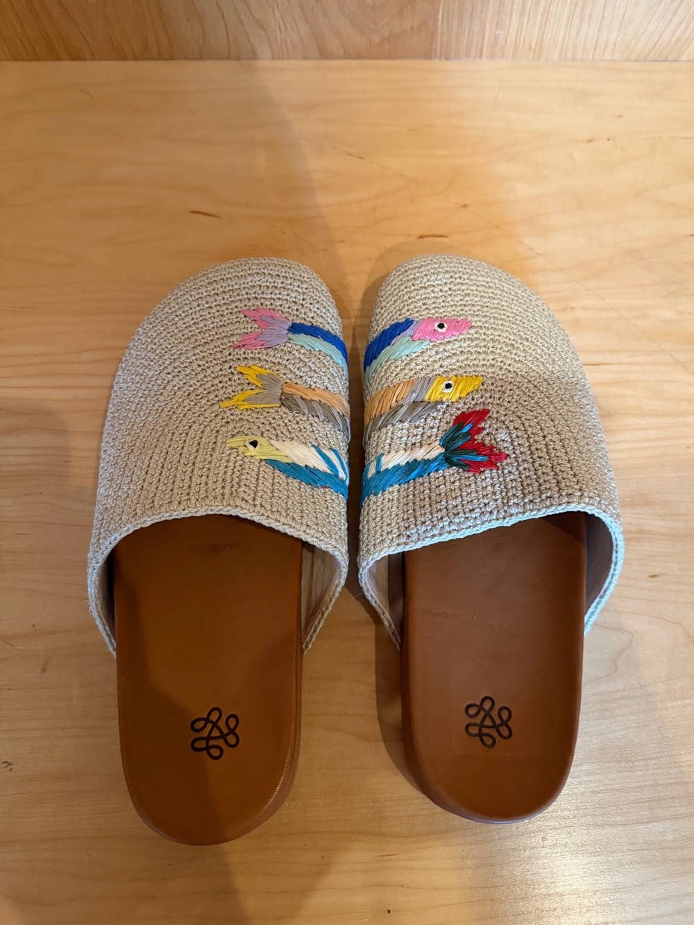 The Sak Beige Embroidered Slide Mules with Multicolor Accents